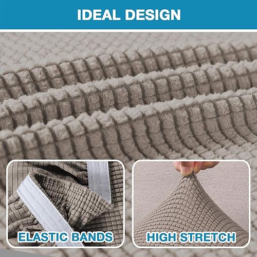 Miniatura 8 de Fundas de banco elásticas de tela jacquard, extraíbles y lavables, color caqui, con parte inferior elástica, protectores de banco medianos, fundas