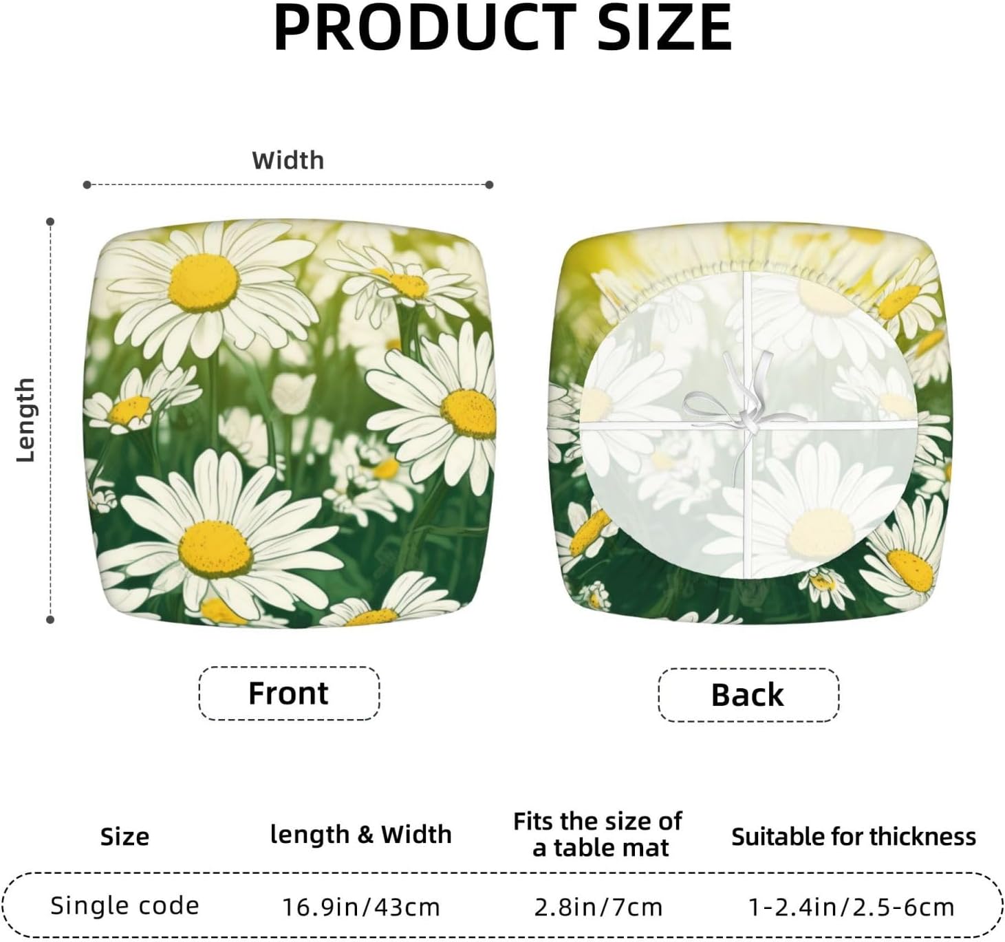 Summer Floral Daisies Flower Print Square Cushion Covers 6 Pcs Set Elastic Non-Slip Seat Cushion Slipcovers Pet Furniture Protectors for Chair, Sofa