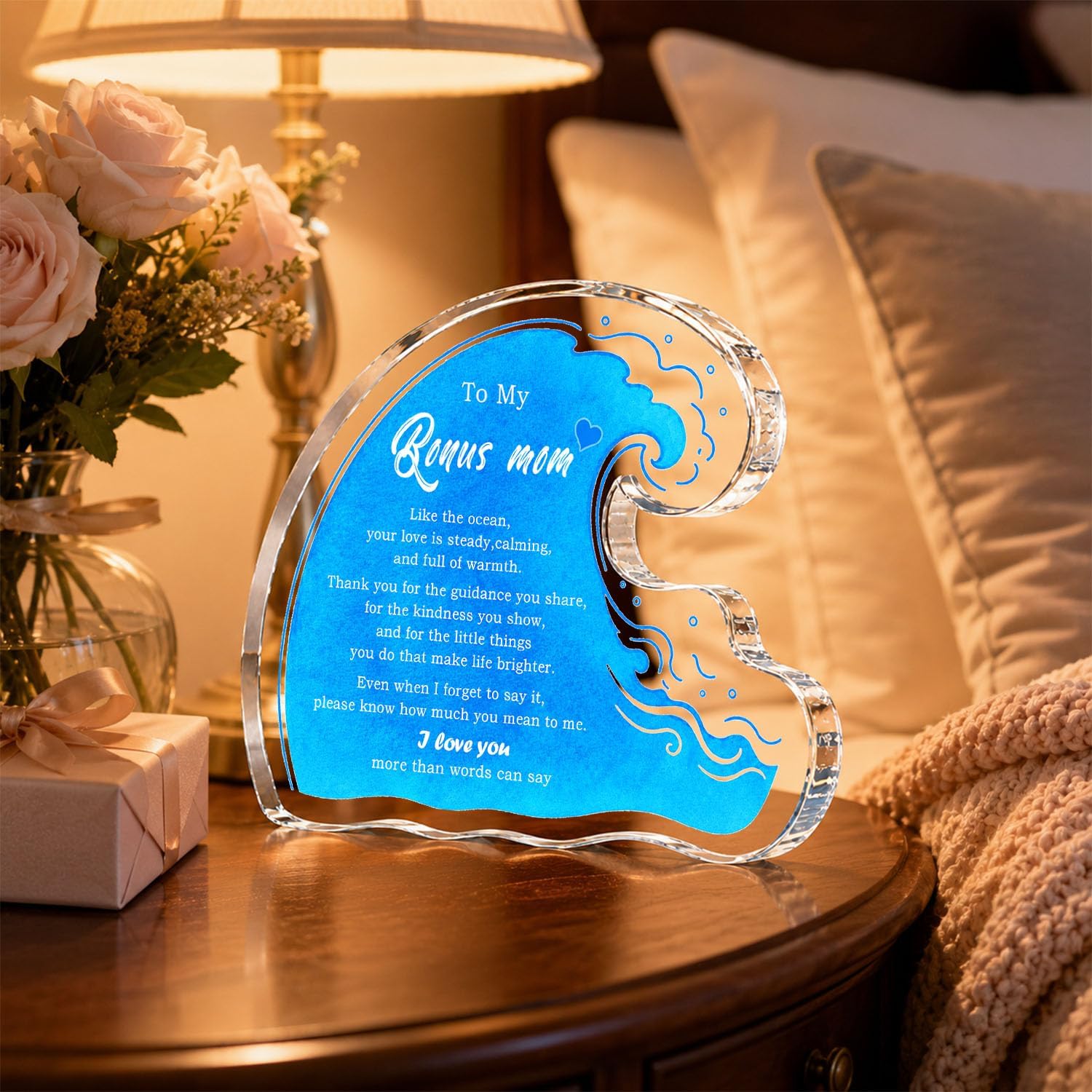 Bonus Mom Gifts from Daughter and Son, I Love You Ocean Wave Acrylic Plaque image 3