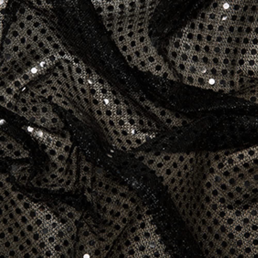 3mm Sequin Fabric Sparkly Stretch Metallic Jersey (Per metre) (Black)