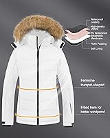 Vista 5 de Pursky Chaqueta de esquí impermeable para mujer, abrigo de nieve acolchado de invierno, abrigo de piel con capucha