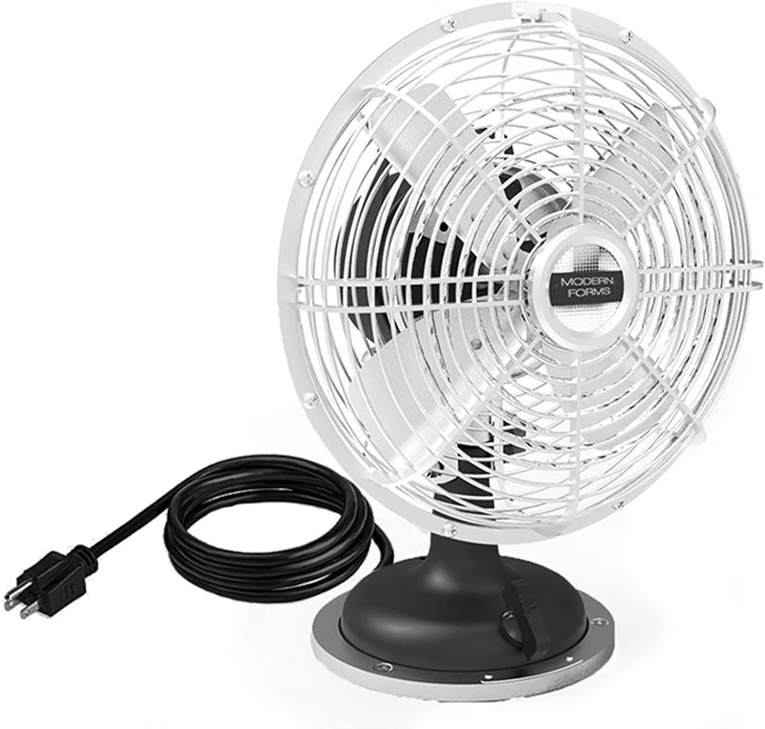 Modern Forms 9in Oscillating Plug-in Desk Fan with Three Speed Motor Control in Matte Black and Nickel Finish