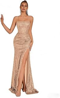 Elegant Evening Gowns Women Party Long Formal Dress Spaghetti Strap Sequined Gown Bodycon Floor Length Prom Dresses