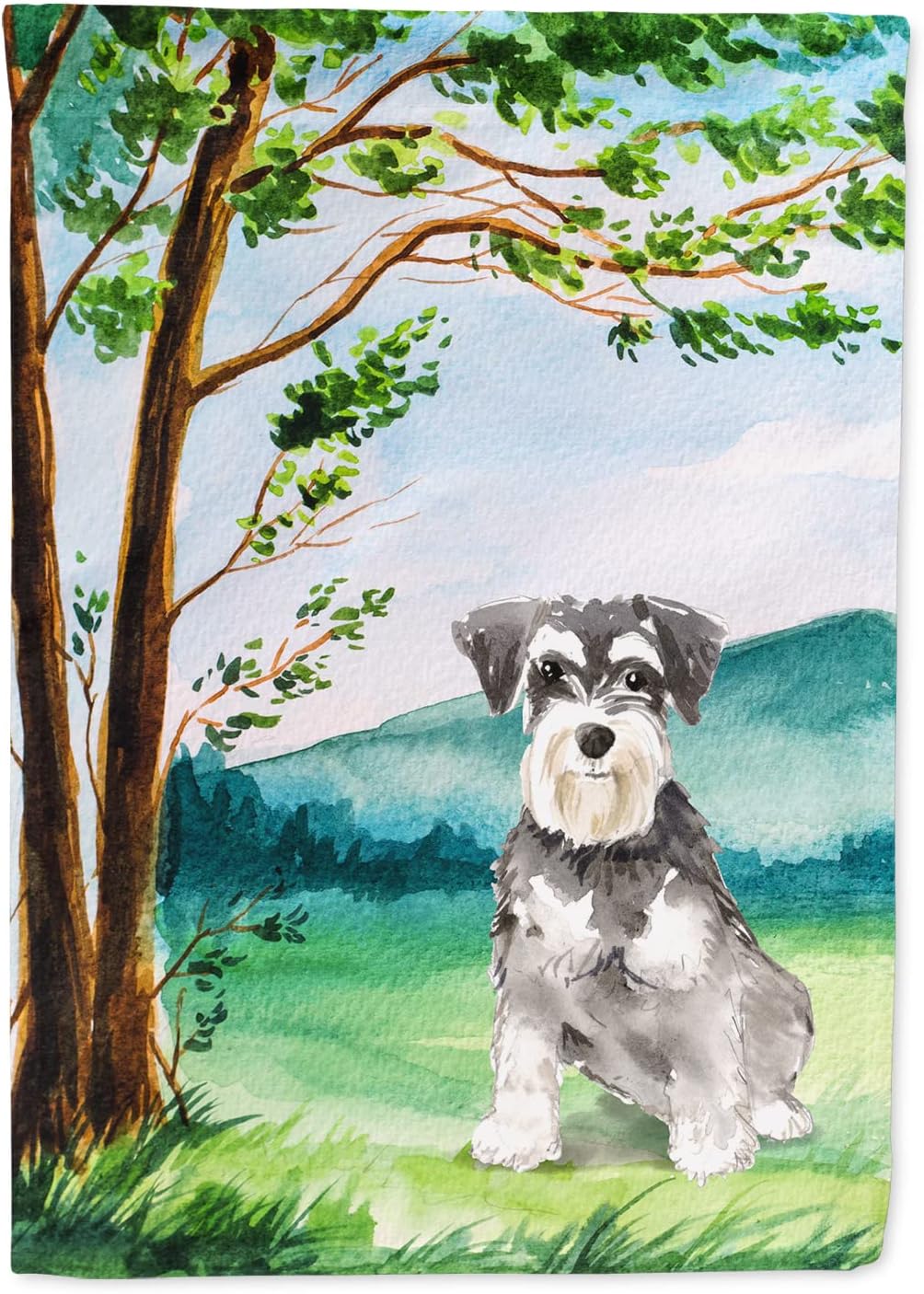 Caroline's Treasures CK2564CHF Under The Tree Schnauzer #2 House Flag Large Porch Sleeve Pole Decorative Outside Yard Banner Artwork Wall Hanging, Polyester, House Size, Multicolor