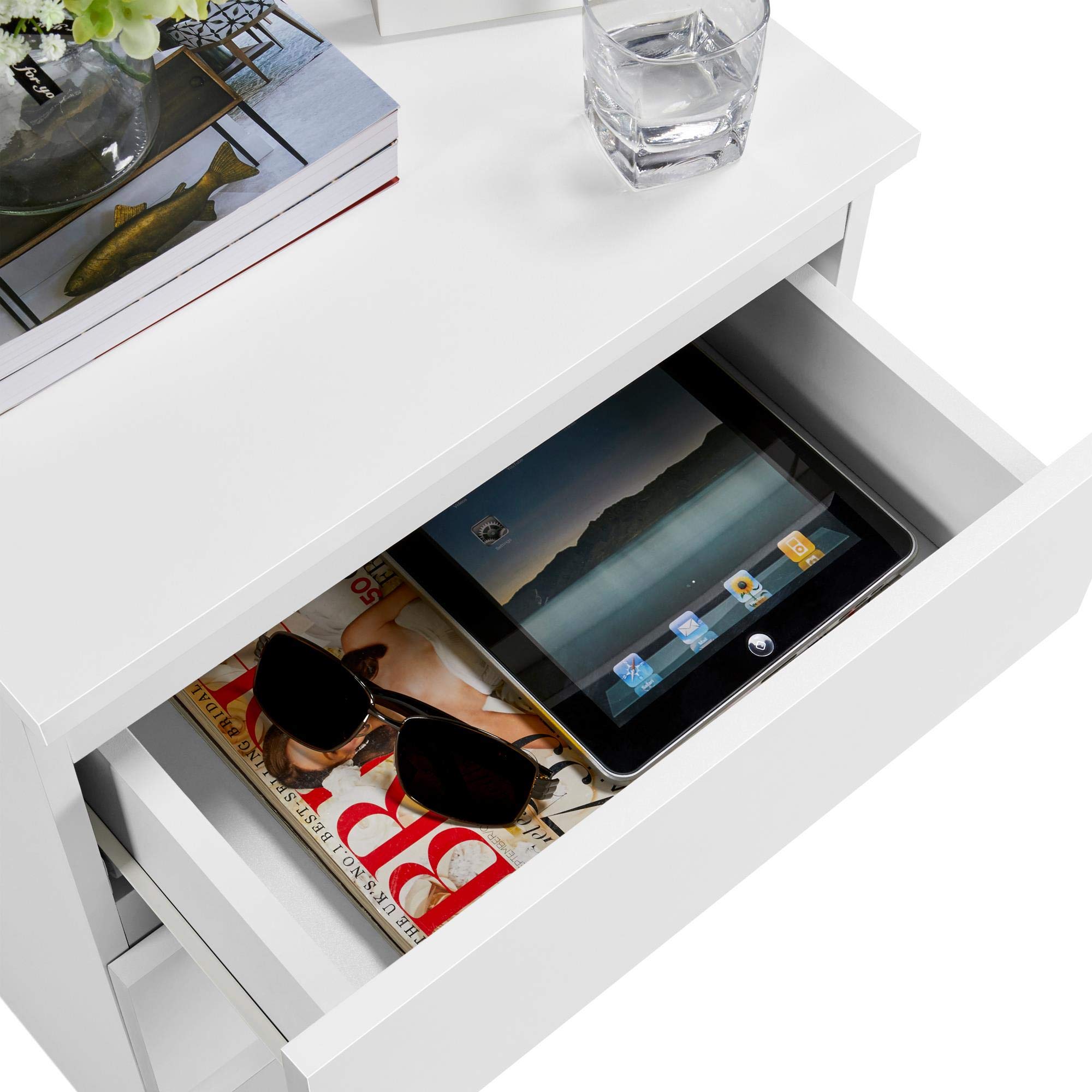 Yaheetech Nachttisch Boxspringbett Nachtschrank Nachtkommode mit 3 Schubladen Schlichter Beistelltisch Sofatisch Schubladenschrank für Schlafzimmer/Wohnzimmer, Weiß
