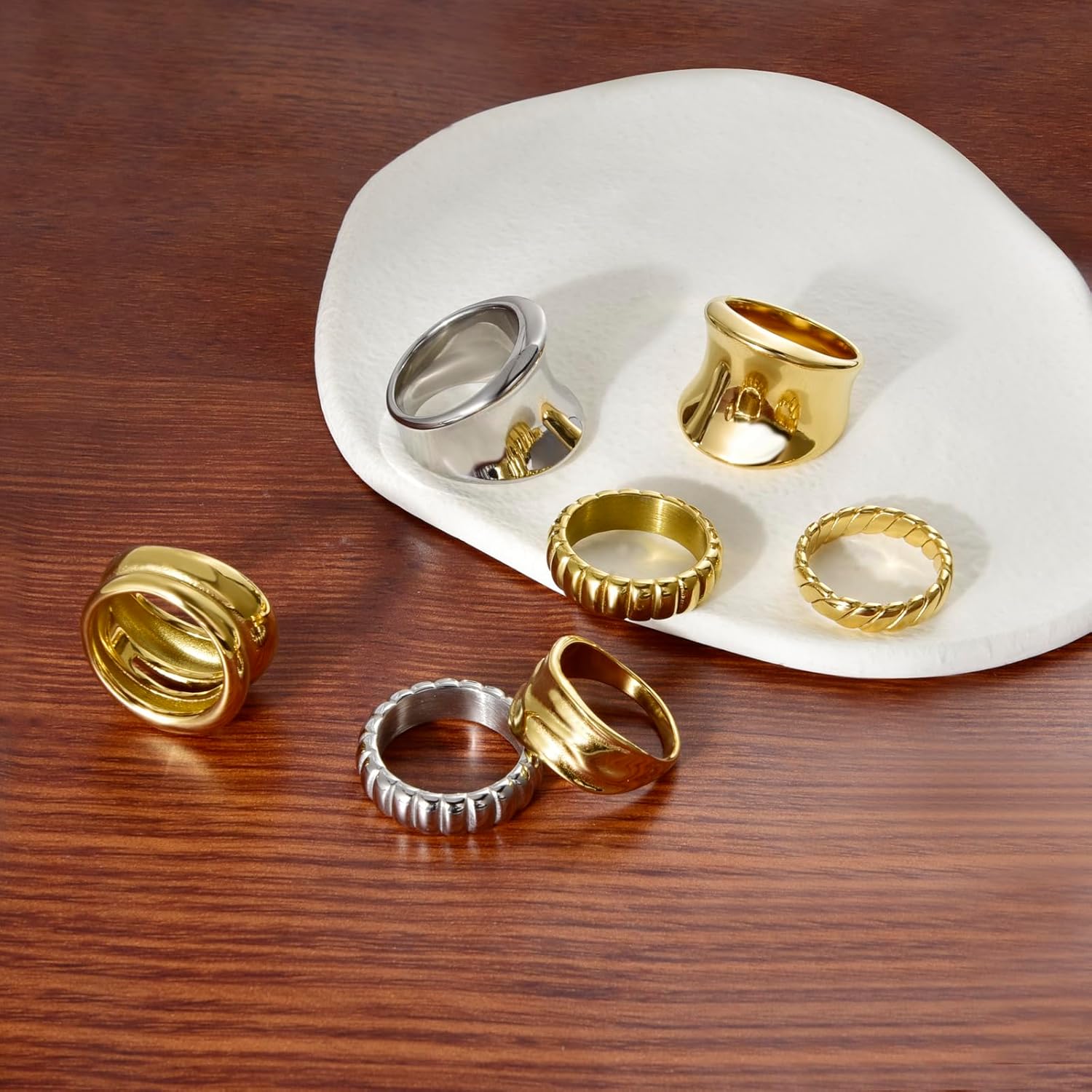 CANDYFANCY Chunky Gold Rings For Women Wide Statement Band Rings Fashion Minimalist Thick Thumb Index Finger Ring - Image 6