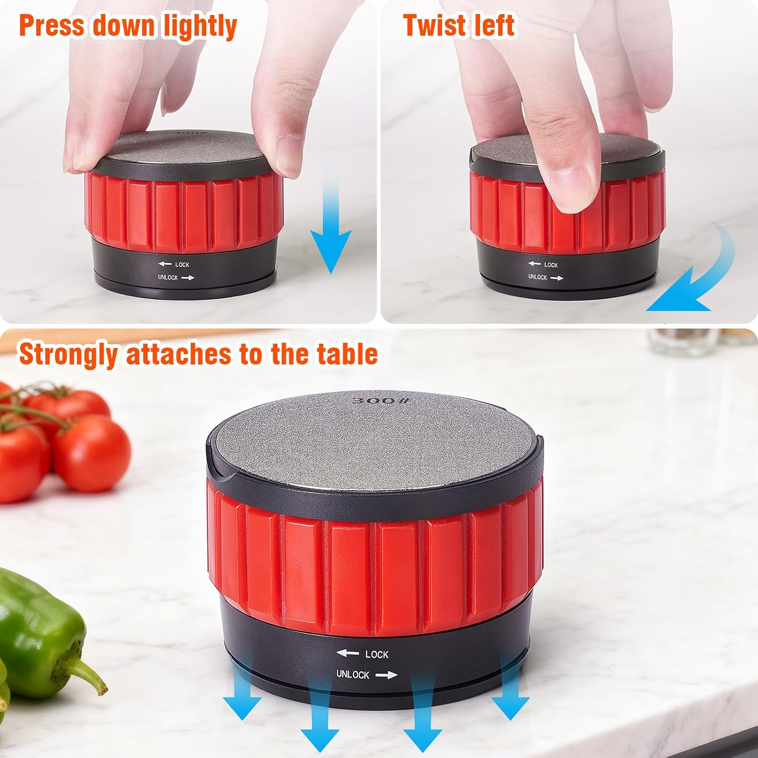 Topfeel Knife Sharpener with Suction Cup, Handheld Knives Sharpener Kit | with 2 Pcs Double-Sided Diamond Grinding Discs, for All Knives Including Kitchen Knives, Pocket, Scissors