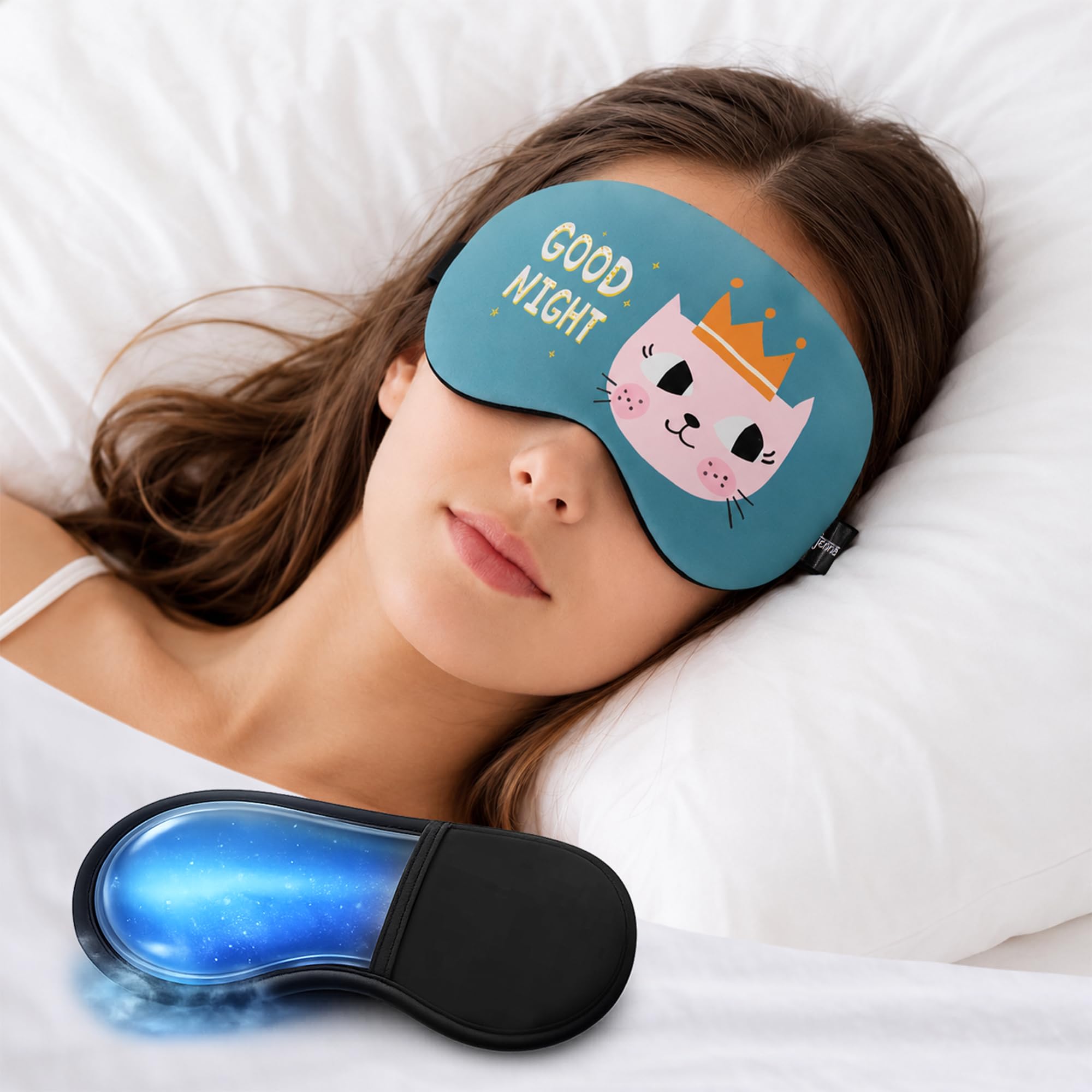 Jenna Unisex Printed Sleeping Eye Mask Soft, Adjustable And Comfortable Blindfold With Gel (Blue)-picture-10