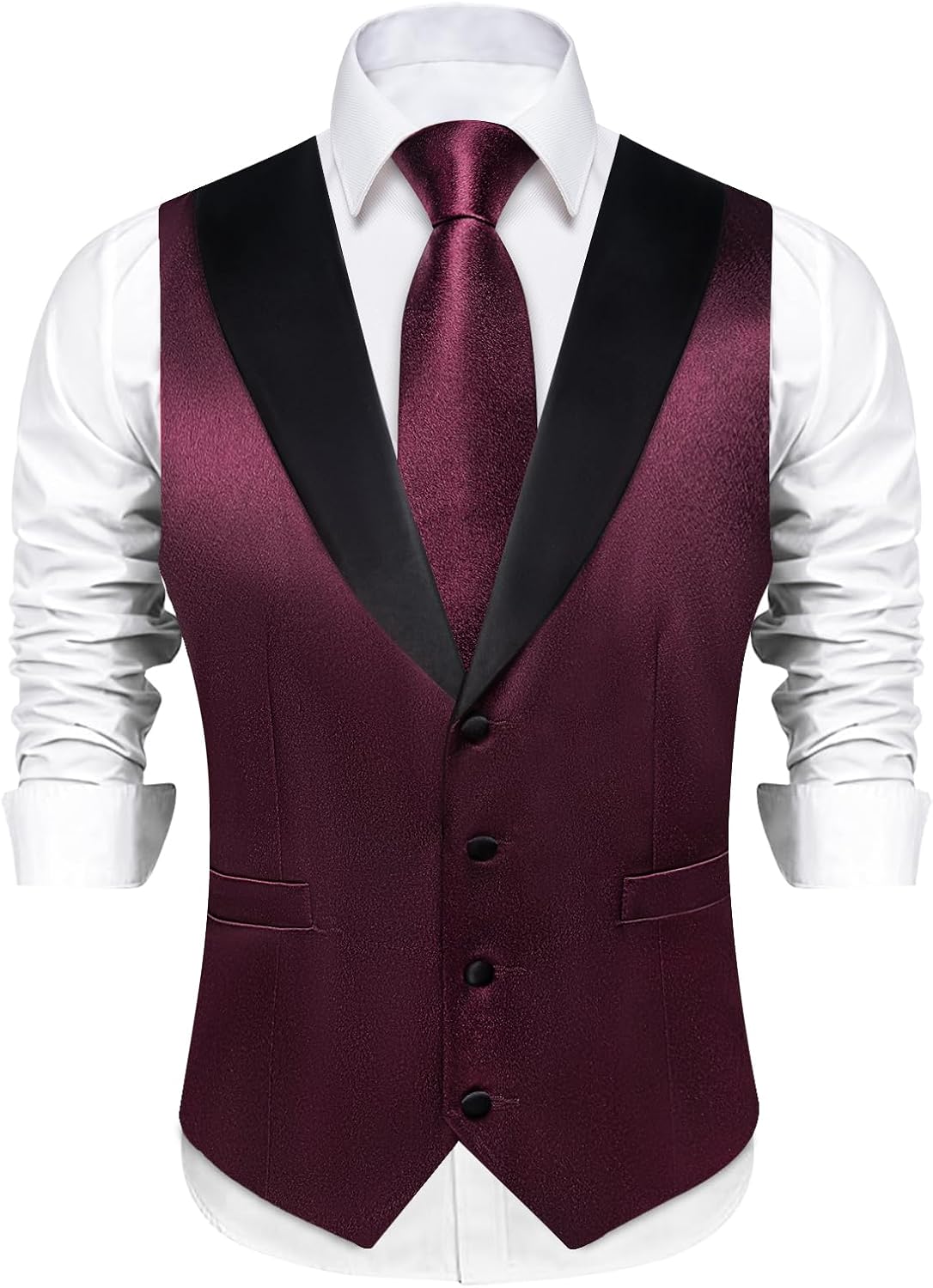 DiBanGu Mens Shiny Satin Vest Tie Set 8PCS Solid Waistcoat and Pre-tied Bowtie Shawl Collar Dress Vest for Wedding Formal - Image 2
