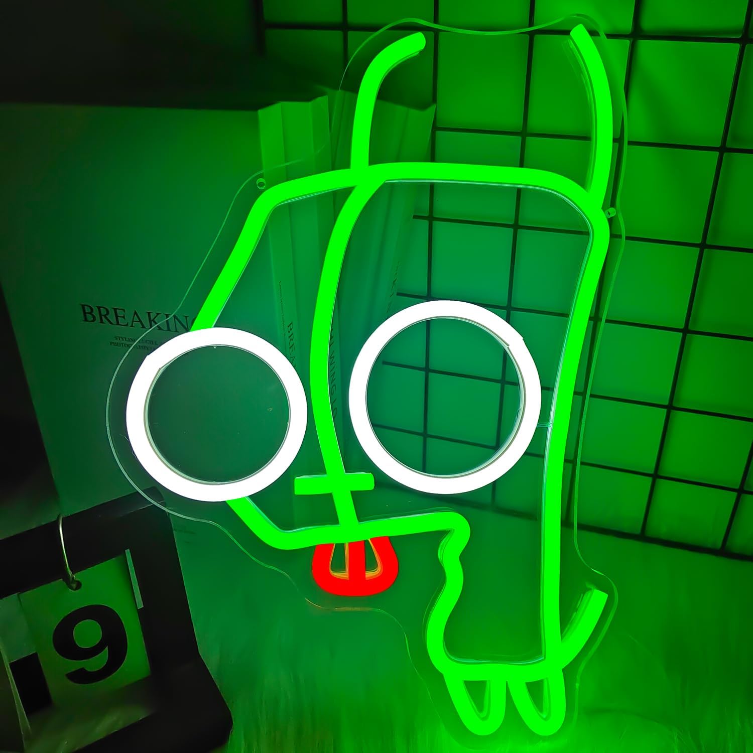 Cartoon Anime Neon Sign for Wall Decor Dimmable Funny Neon Sign for Bedroom Green Party Supplies Neon Light for Kids Room Birthday Christmas Gifts