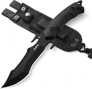 Omesio Couteau de Survie Lame Fixe Bushcraft - Full-Tang Noir, Forgé à la Main, Tranchant et Durable, Idéal pour Randonnée et Activités Outdoor