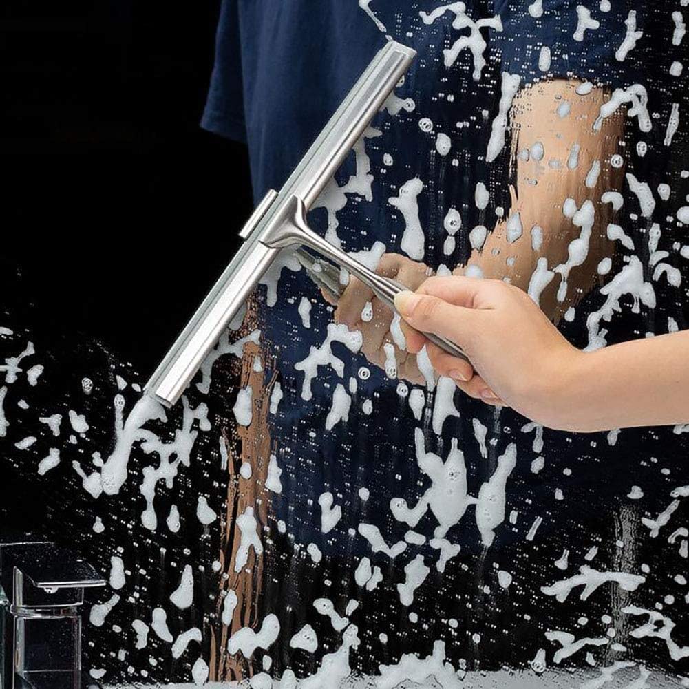 Duschabzieher, Edelstahl-Abzieher, Abzieher for Dusche und , Spiegelwischer, Fenster-Fliesenschaber for Badezimmer, Boden, Küche, Nassraum, Spiegel, Autofenster mit schönem, bequemem Griff und Aufbewa