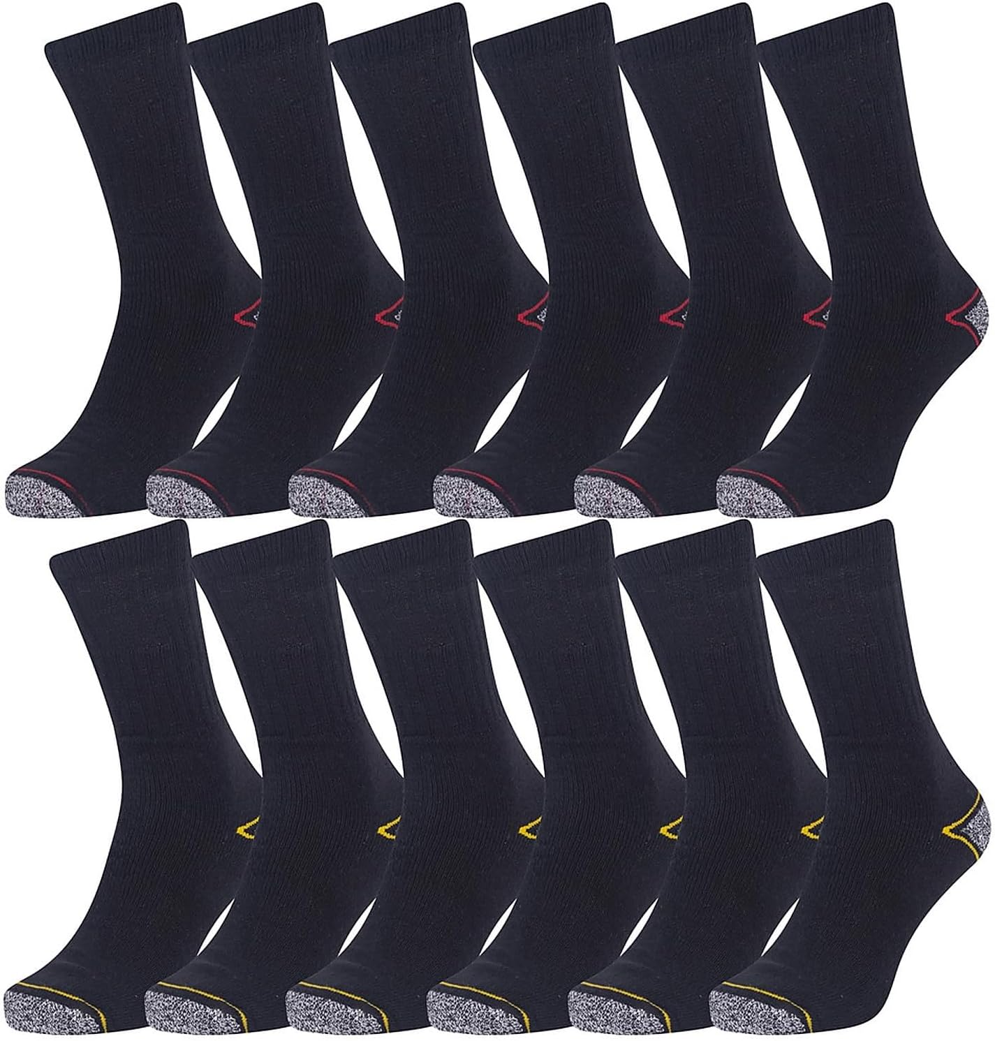 Workwear Men's Padded Heel Toe Comfortable Heavy Duty Work Socks, 12 Pair Pack, Black, One Size (6-11/EU 39-45)