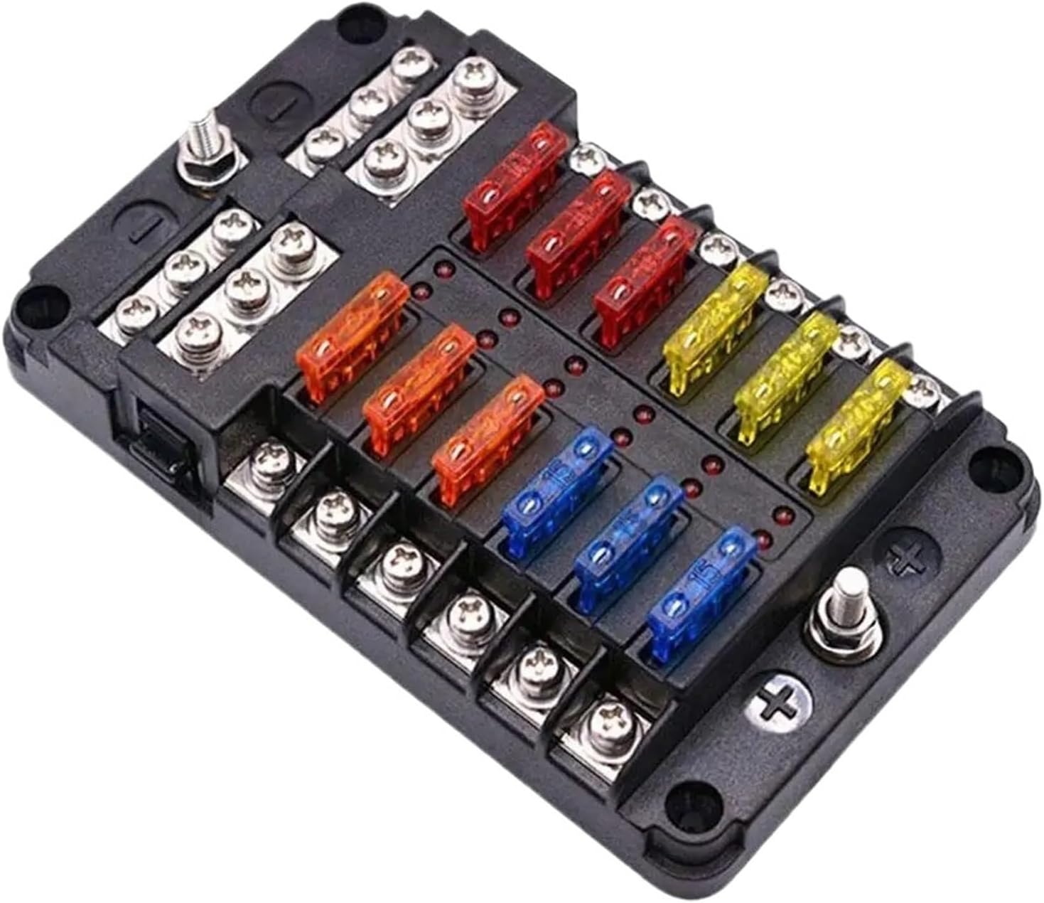 6-Way/12-Way Car Boat Fuse Box Block Holder LED Indicator 32V 12V Board Distribution Waterproof Panel Auto Power(A)