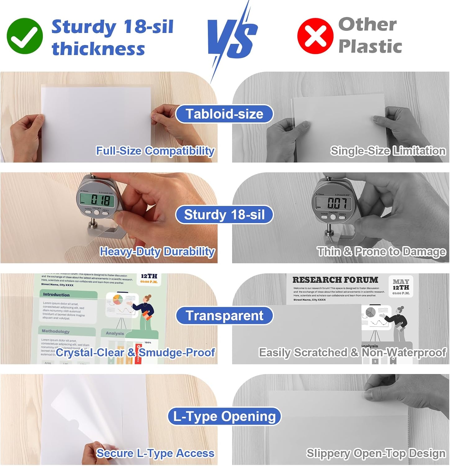 24 Pack 11 x 17 Plastic Sleeves Tabloid Size File Project Pockets Large Plastic Sheet Protectors L Type Clear Document Folder Project Pockets Transparent Folders for Documents Files Papers