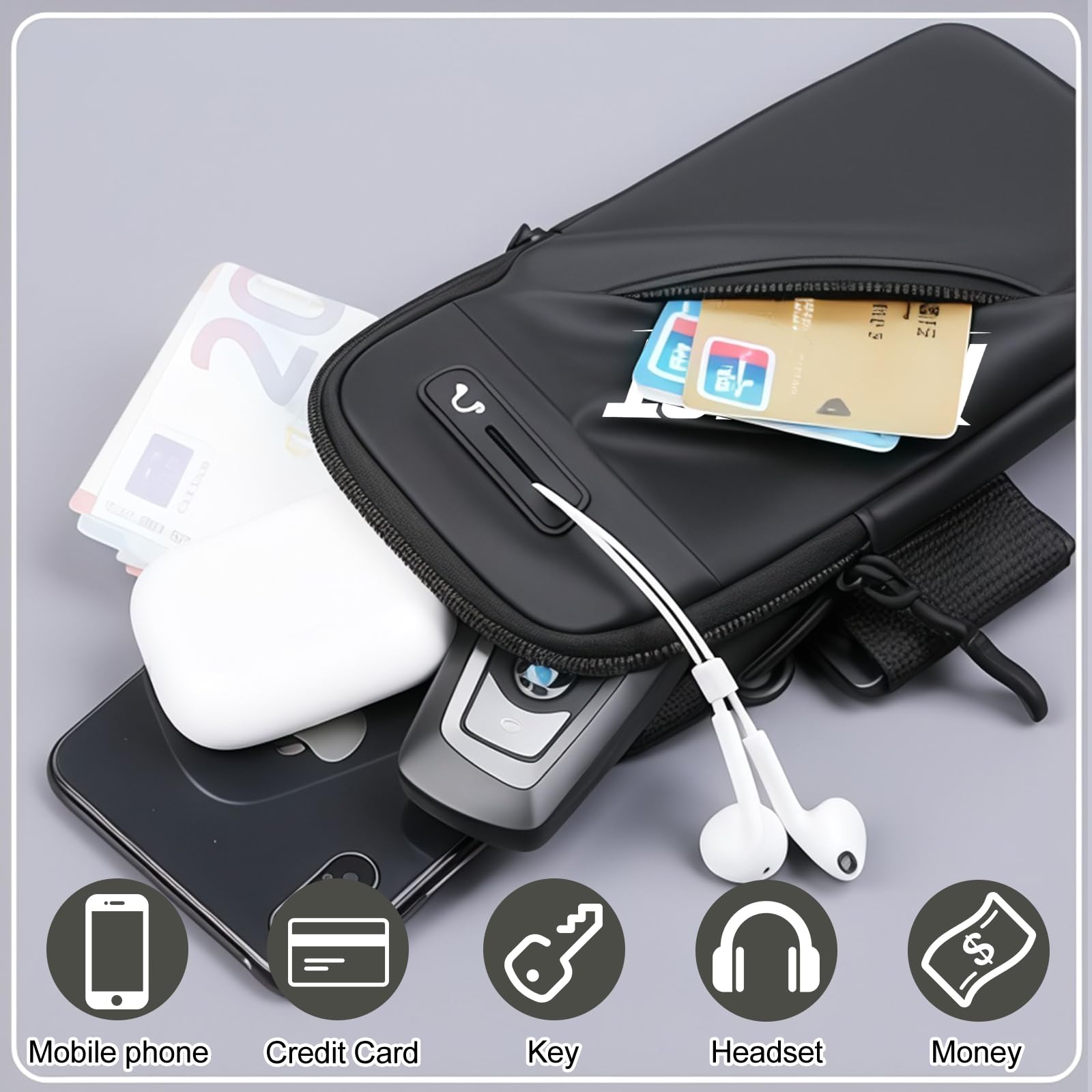 Handytasche Joggen Verstellbare mit Handgelenktasche,Armtasche,Handy Handyhalterung Universal,Passend für Fitnessstudio,Wandern,Laufen,Wasserdicht,Luftdurchlässig,Handys unter 7 Zol,Schwarz