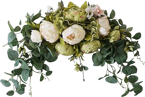 Guirnalda de flores decorativas Firlar de 30 pulgadas, peonía artificial de boda con hojas verdes, guirnalda de peonía para la puerta delantera,