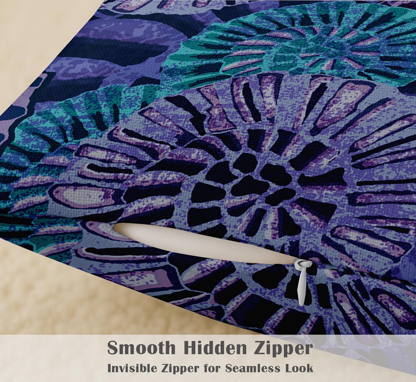 Turquoise Cotton Cushion Covers Set of 4, 16x16 Inch, Dual-Sided Print, Hidden Zipper Closure - Floral Print