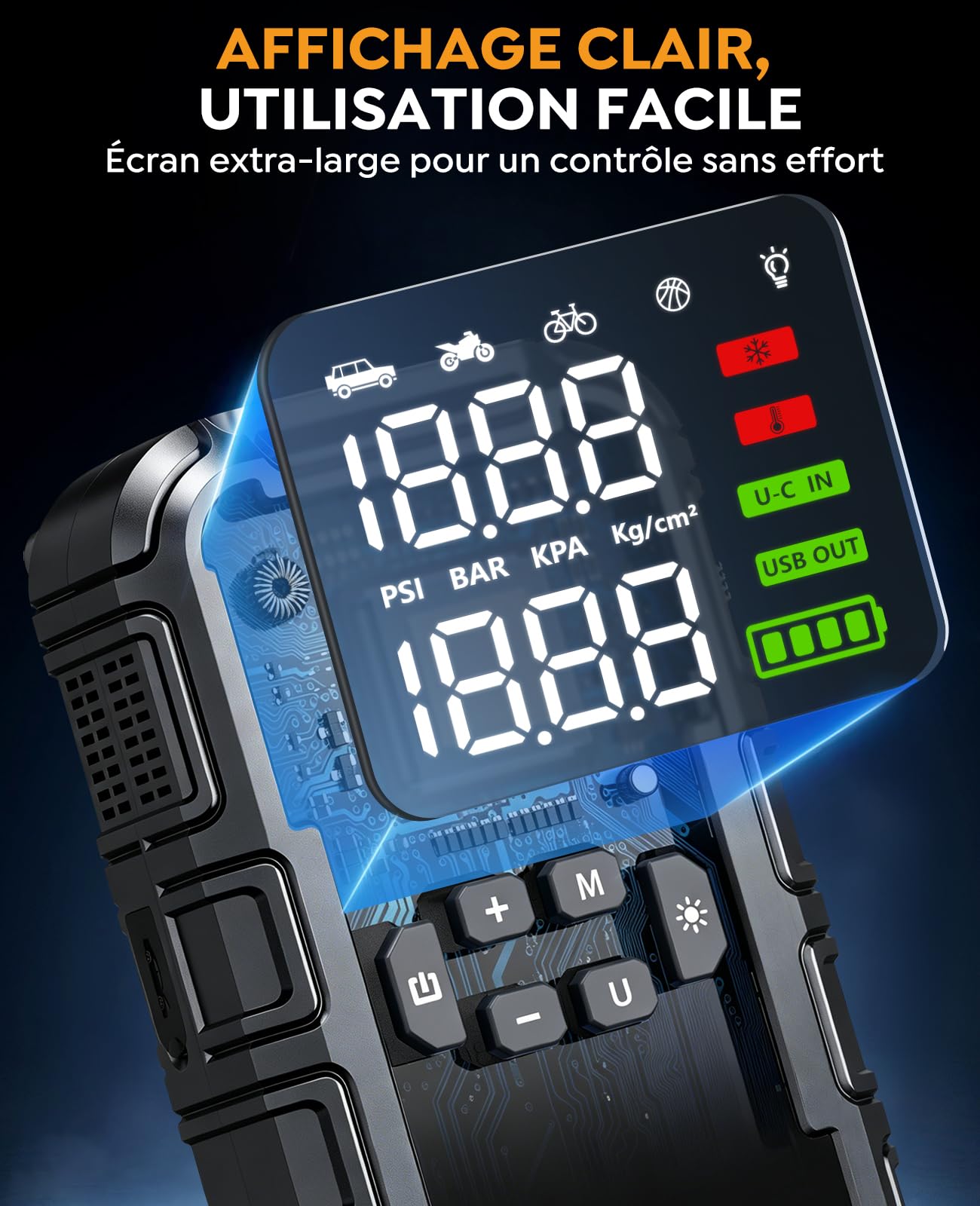 Booster Batterie Voiture 8000A avec Compresseur 160PSI, 12V Booster Voiture Portable (Essence & Diesel 12L), Démarreur Batterie Voiture avec Lampe 600LM, Câbles de Démarrage, Grand écran LCD