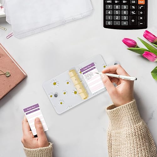 Miniatura 5 de SOUL MAMA Mini carpeta con sobres de efectivo, bonita cartera A8 de margarita, organizador de dinero para efectivo, mini carpeta de 3 anillos,