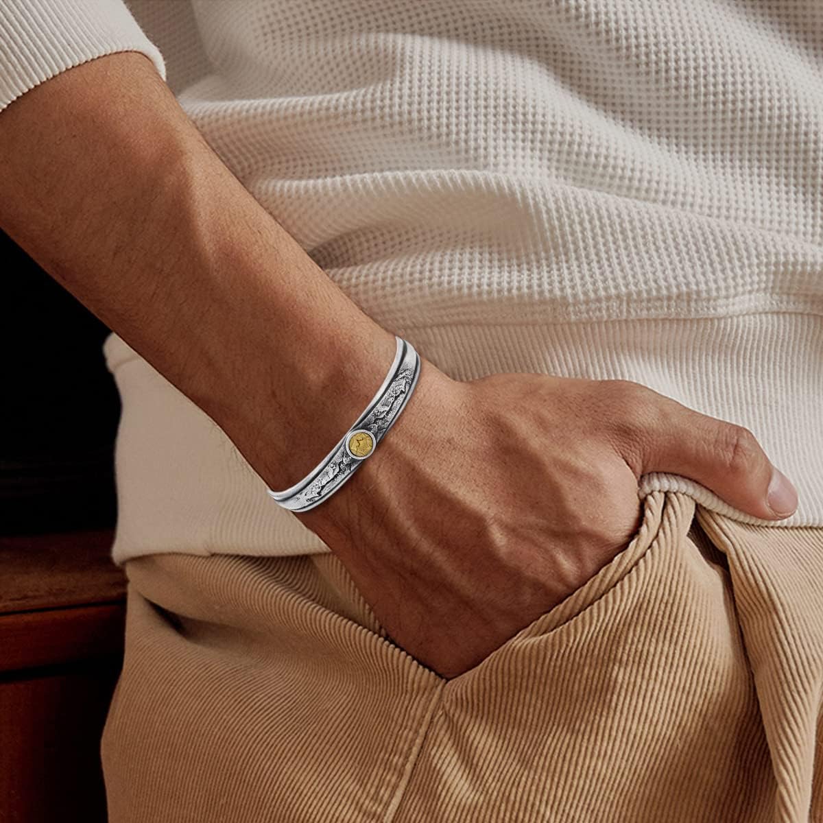 Sterling Silver Bangle Bracelet Snow Mountain Cuff Bracelet for Men Women