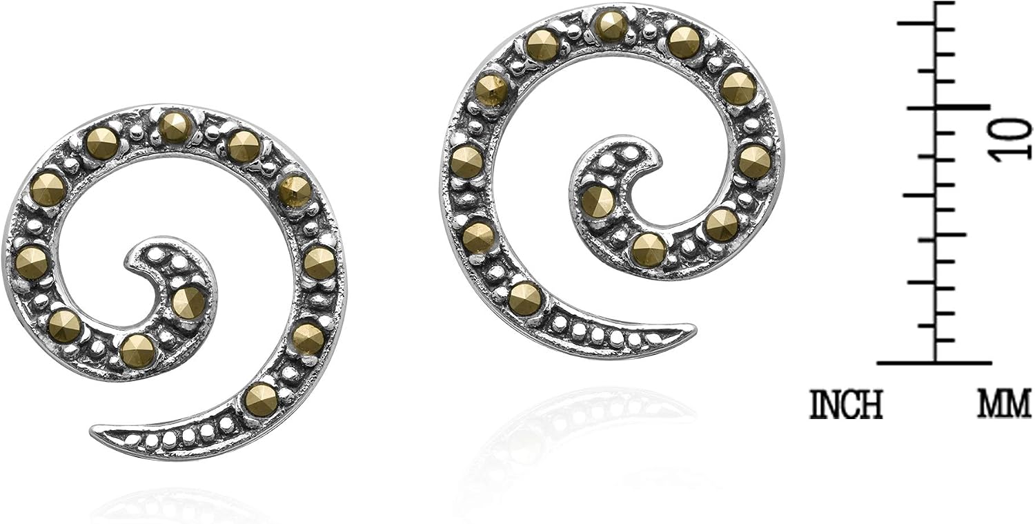 AeraVida Spiral Marcasite Style Pyrite Stud Earrings in .925 Sterling Silver | Vintage-Inspired Silver-Tone Fashion Jewelry for Women with Push Back Closure