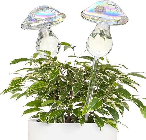 Kingbuy Globos de riego de plantas con hongos iridiscentes, dispositivo de riego automático para plantas interiores y exteriores, paquete de 2