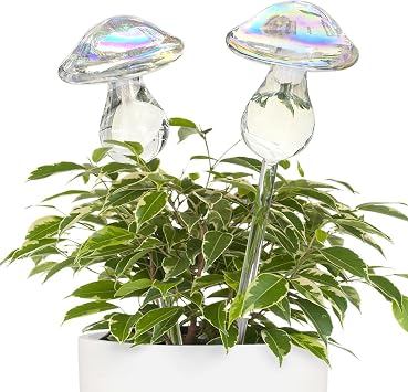 Kingbuy Iridescent Mushroom Self-Watering Globes for Plants - 2 Pack Automatic Plant Waterer Indoor/Outdoor, Plant Watering Devices with Continuous Moisture Supply, No Electricity Needed
