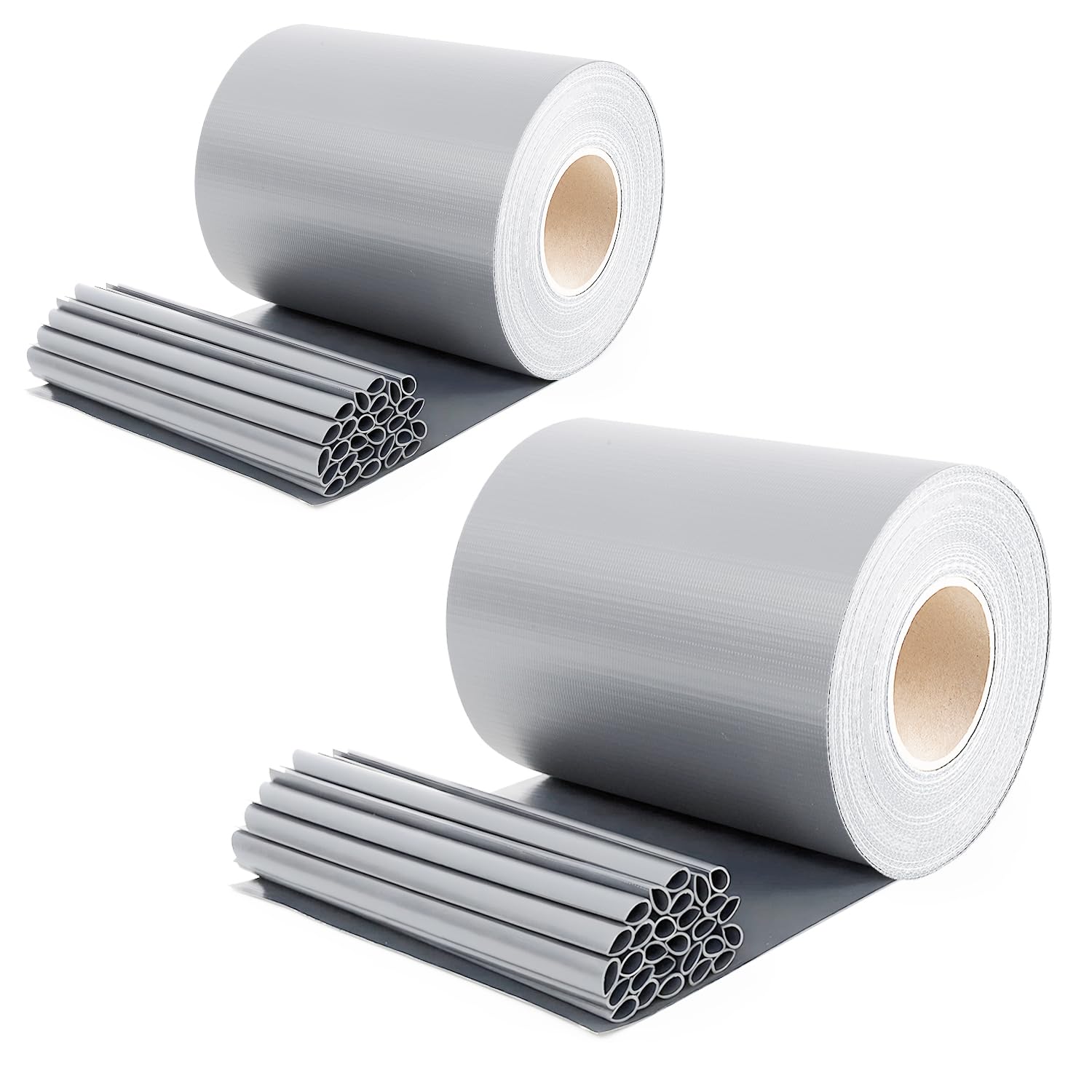 Sekey 2 Stück x PVC Sichtschutzstreifen für Doppelstabmatten 50m x 19cm - 40 Befestigungsclips, Doppelstabmattenzaun Sichtschutz, Anti-UV Wetterfest Stabmattenzaun Windschutz für Garten, Grau
