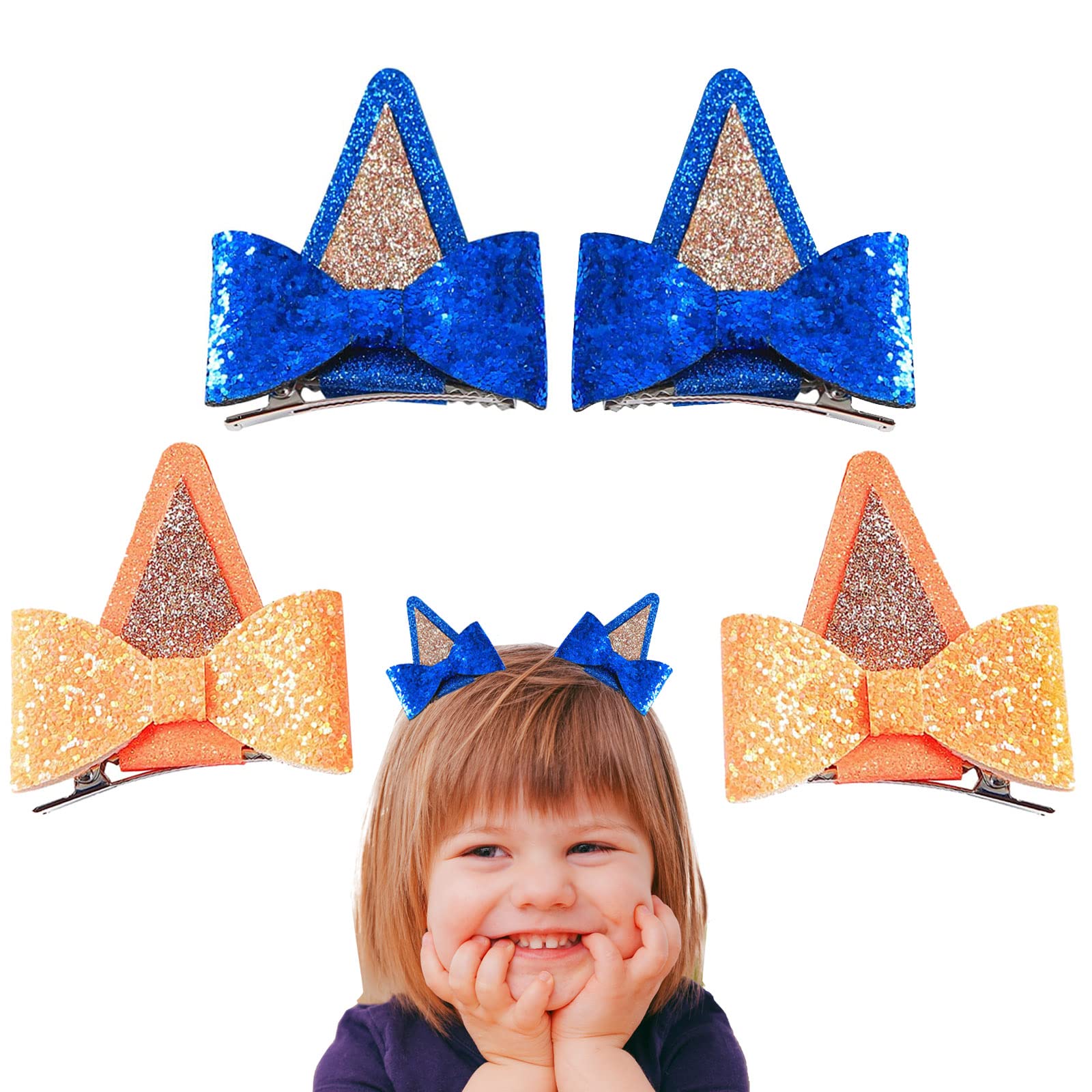 ERHAIYUN 4Pcs Dog Ears Hair Clips Kids Glitter Hair Bows Headwear Cosplay Costume Accessories
