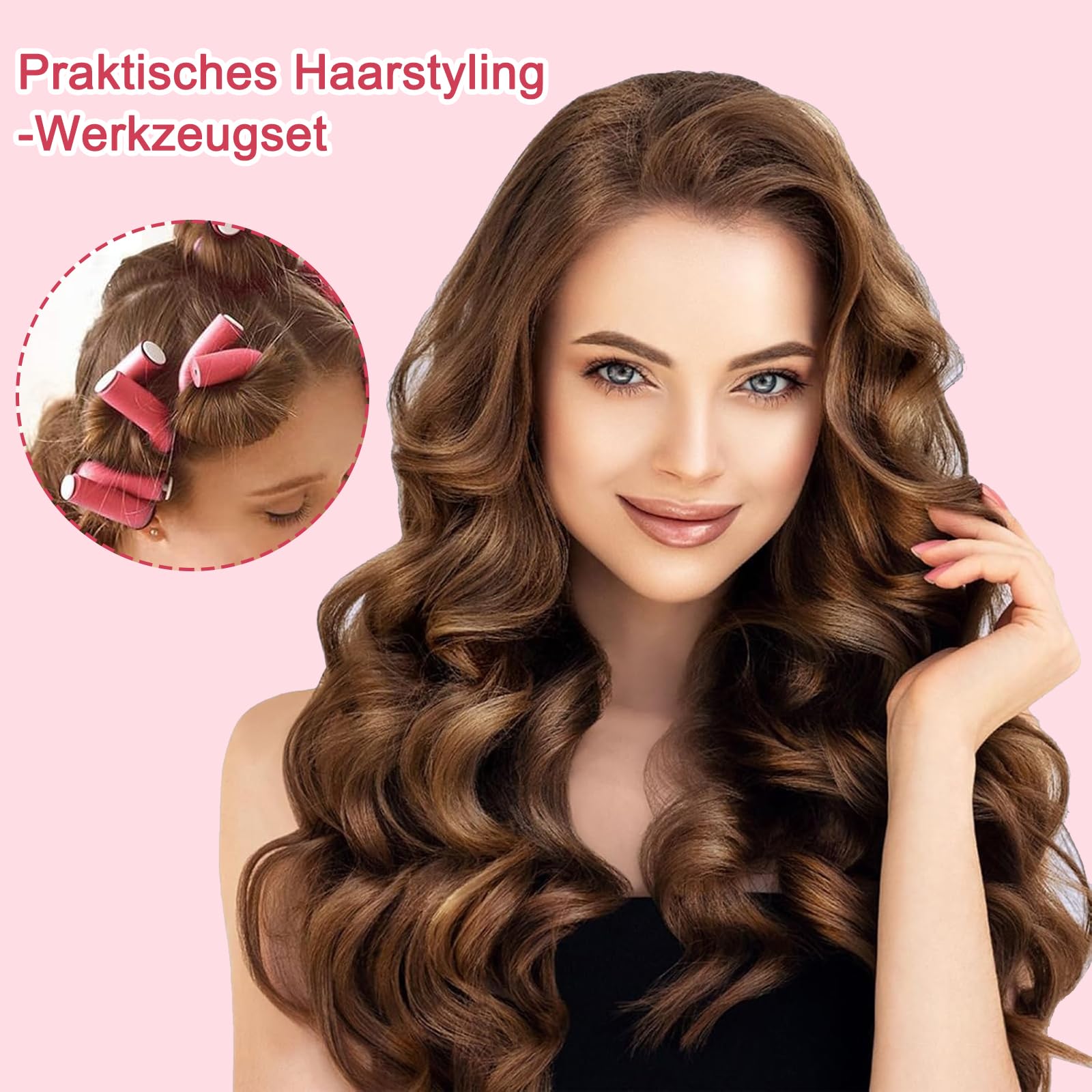 Locken bez ciepła Lunyloer, 30 sztuk elastyczne papiloty 240mm o średnicy ø14mm, skręcane papiloty z pianki, papiloty na noc dla długich włosów (różowe)
