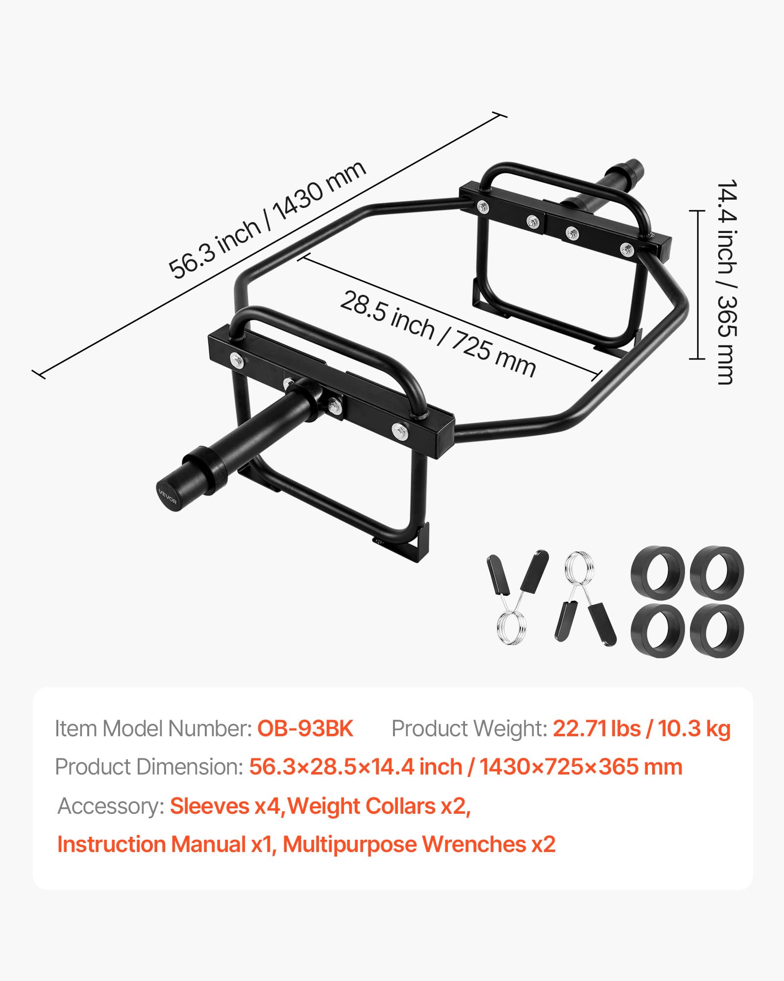 VEVOR Barre Hexagonale pour Disque de 5 cm, Trap Bar Charge 240 kg, Barre de Musculation Fitness pour Squats, Soulevés de Terre, Haussement d'Épaules et Haltérophilie, Salle de Sport, Noir