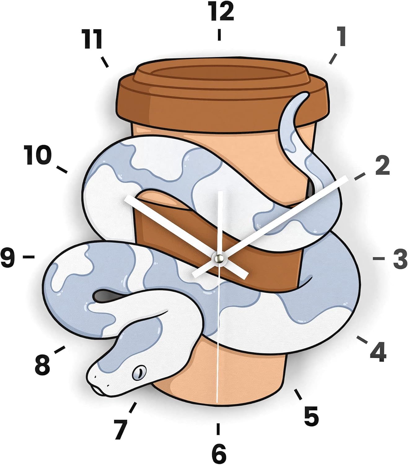 Wooden Wall Clock Kawaii Home Decor Mounted Cute Coffee Cafe Latte Eco Ball Python Food DIY Numbers Stickers Snakes Kitchen Plywood Silent Watch Laser Cut Wall Art Living Room Bedroom