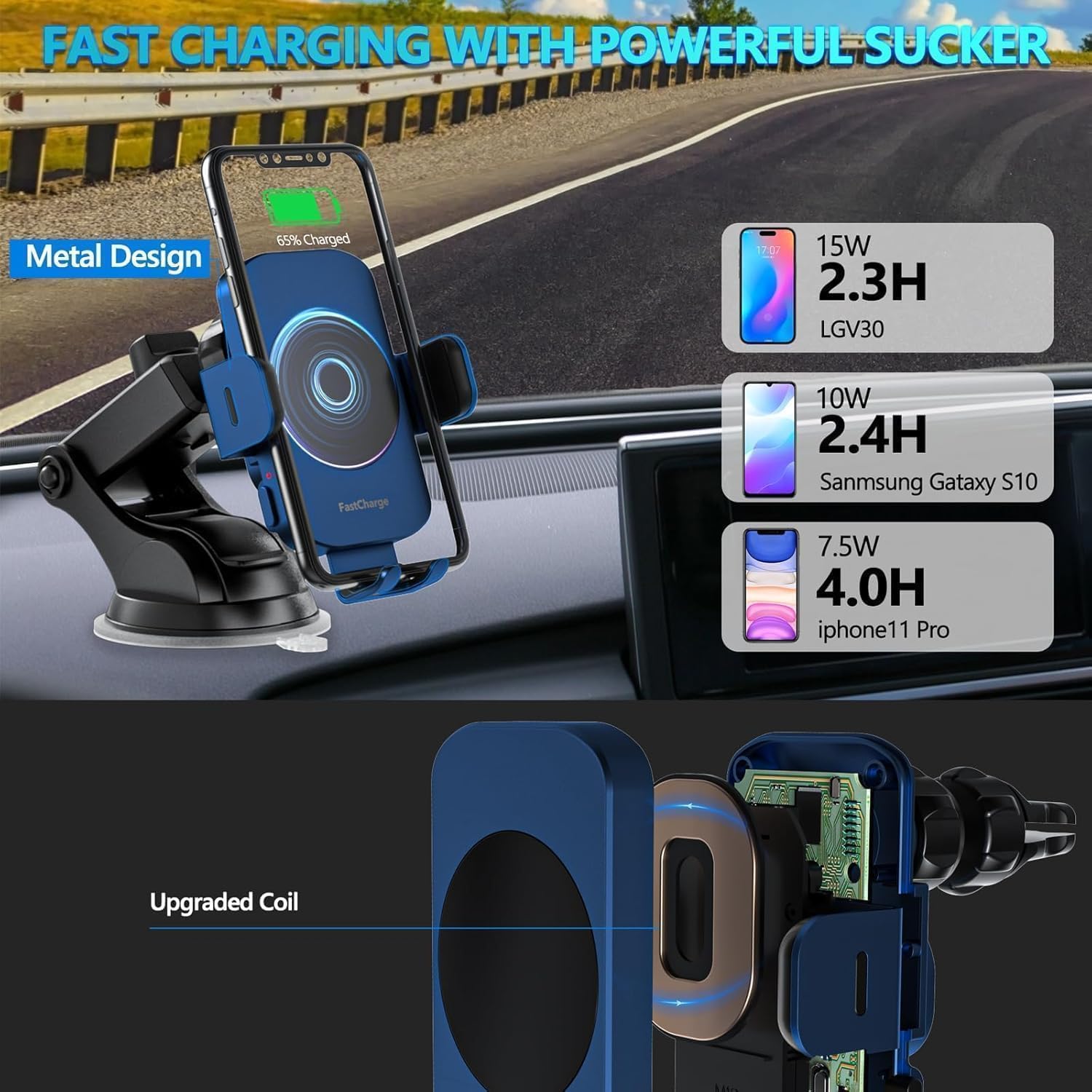 Kabelloses Kfz-Ladegerät, Schnellladung, 15 W, Auto-Klemmung, Kfz-Ladegerät, Handyhalterung, Handyhalterung für iPhone 17, 16, 15, 14, 13, 12, 11 Pro Max Xs, Samsung Galaxy S24 Ultra S23, S22, S21