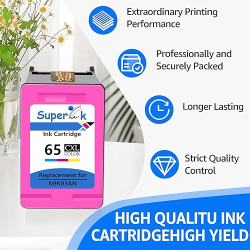 Miniatura 4 de SuperInk Cartucho de tinta remanufacturado de alto rendimiento compatible con HP 65 65XL N9K03AN Reemplazo para impresora Envy 5055 5052 5058