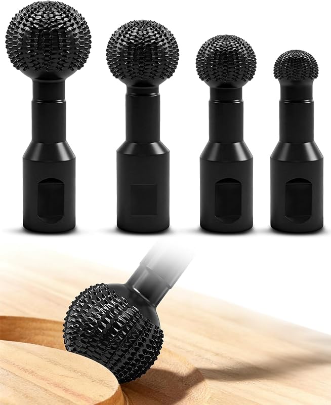 4 PCS Upgraded Sphere Rotary Burr Set, Ball Gouge with 5/8-11 Thread for 4 1/2 & 5 Inch Angle Grinder Attachments, Wood Carving Tools for Wood Hollowing Grinding Slotting Engraving Polishing 4 Sizes