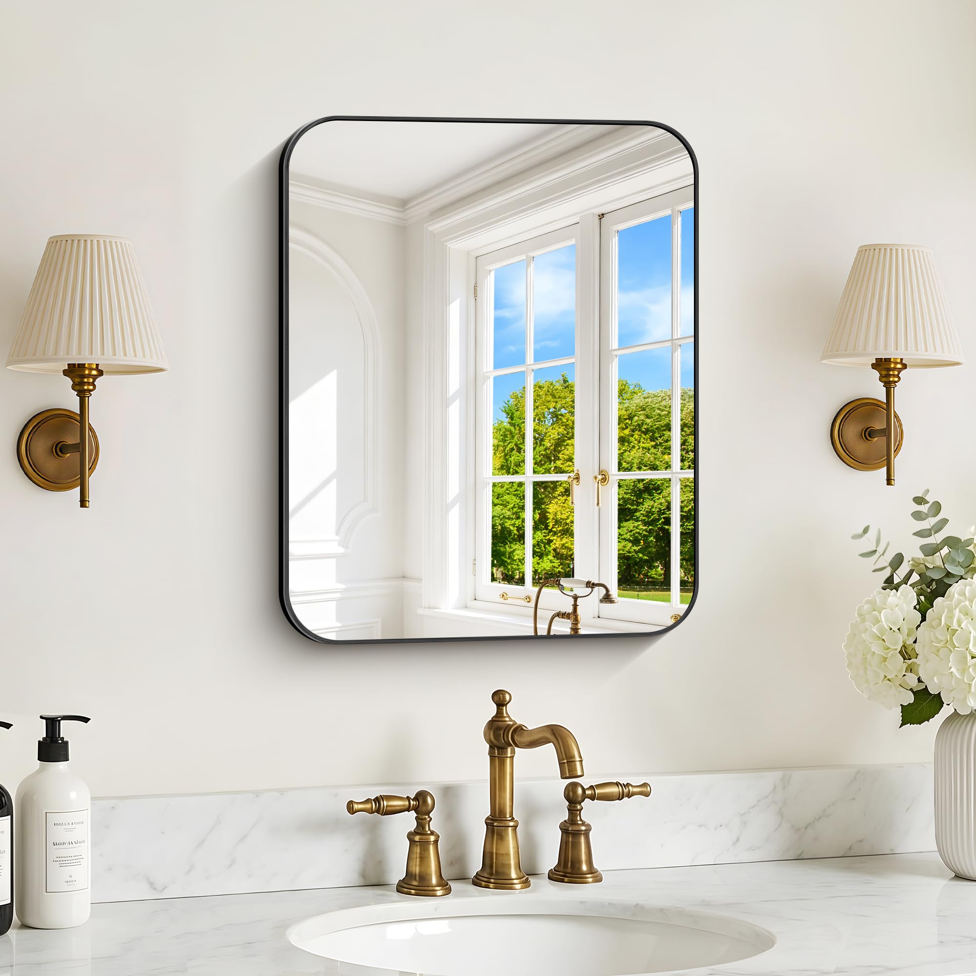 DESBING 16"x20" Bathroom Mirror for Over Sink, Black Framed Wall Mirror