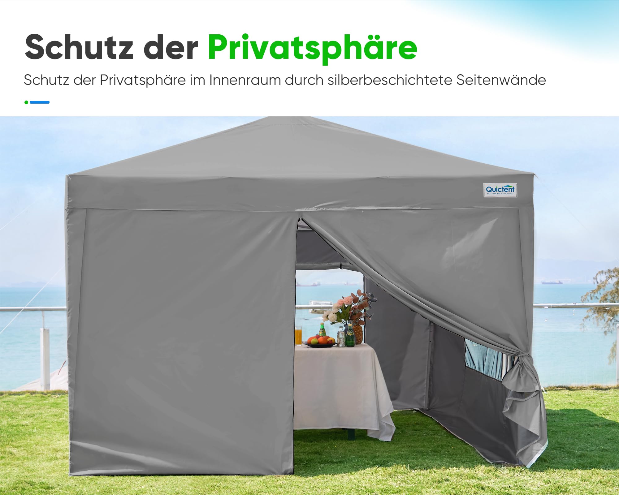 Quictent Faltpavillon 3x3m wasserdicht | Pop-Up Pavillon, Gartenpavillon, stabil, winterfest, mit Seitenwänden, UV-Schutz 50+, Tragetasche inkl, Stahlrahmen