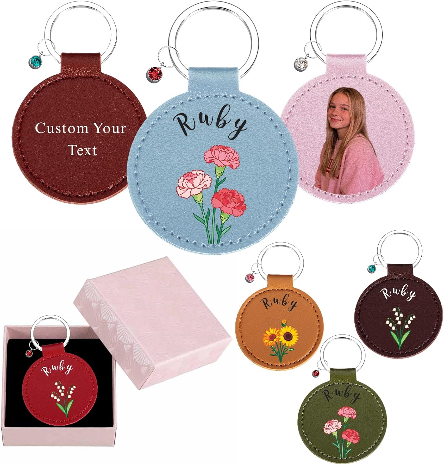 Personalized Birth Flower Keychain Gifts for Women Birthday Gift for Girls Her Daughter Custom Birthstone Gift Christmas