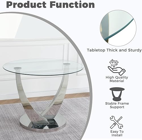 Miniatura 7 de Juego de mesa de comedor redonda de vidrio de 38.9 pulgadas para 4, mesa de comedor redonda con 4 sillas de cocina tapizadas de terciopelo, juego