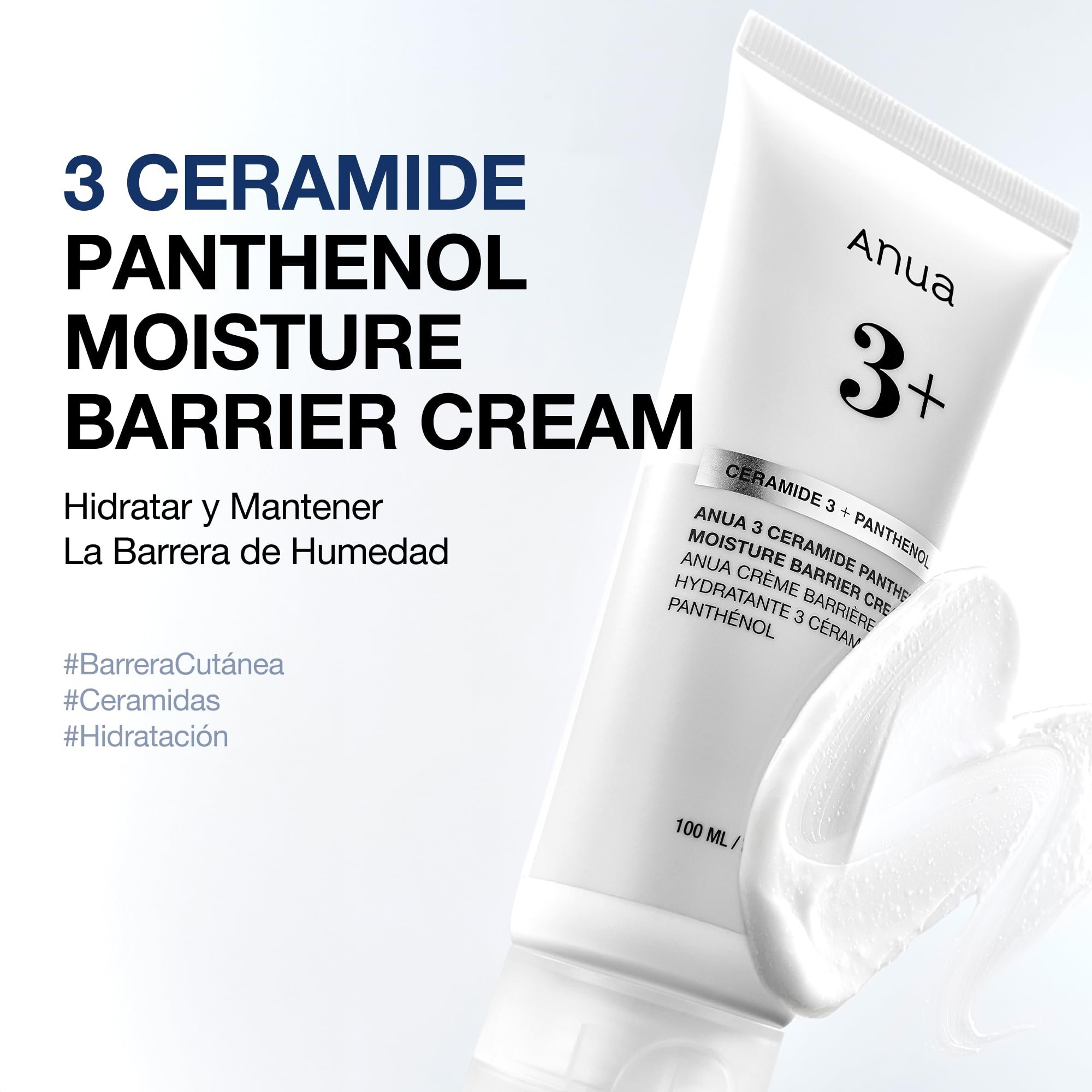 Anua 3 Ceramide Panthenol Moisture Barrier Cream, crema facial con ceramidas y pantenol, hidratante no comedogénico para piel sensible, reparación barrera cutánea, skincare coreano, 100ml