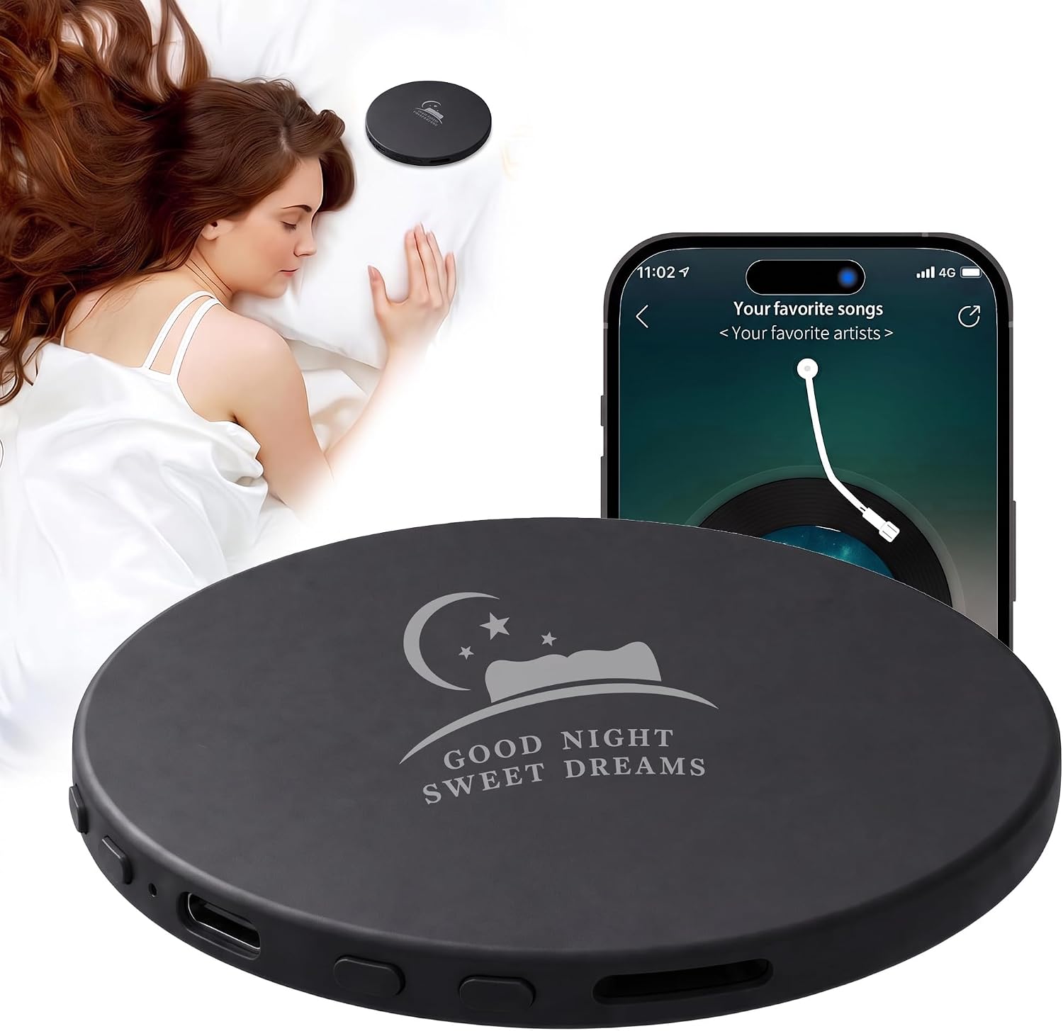 Pillow Speaker for Sleep, 3‑in‑1 Bluetooth TF Card White Noise Pillow Speaker, Auto-Off Timer, Bone Conduction, Portable Bluetooth Speaker, Gift for People