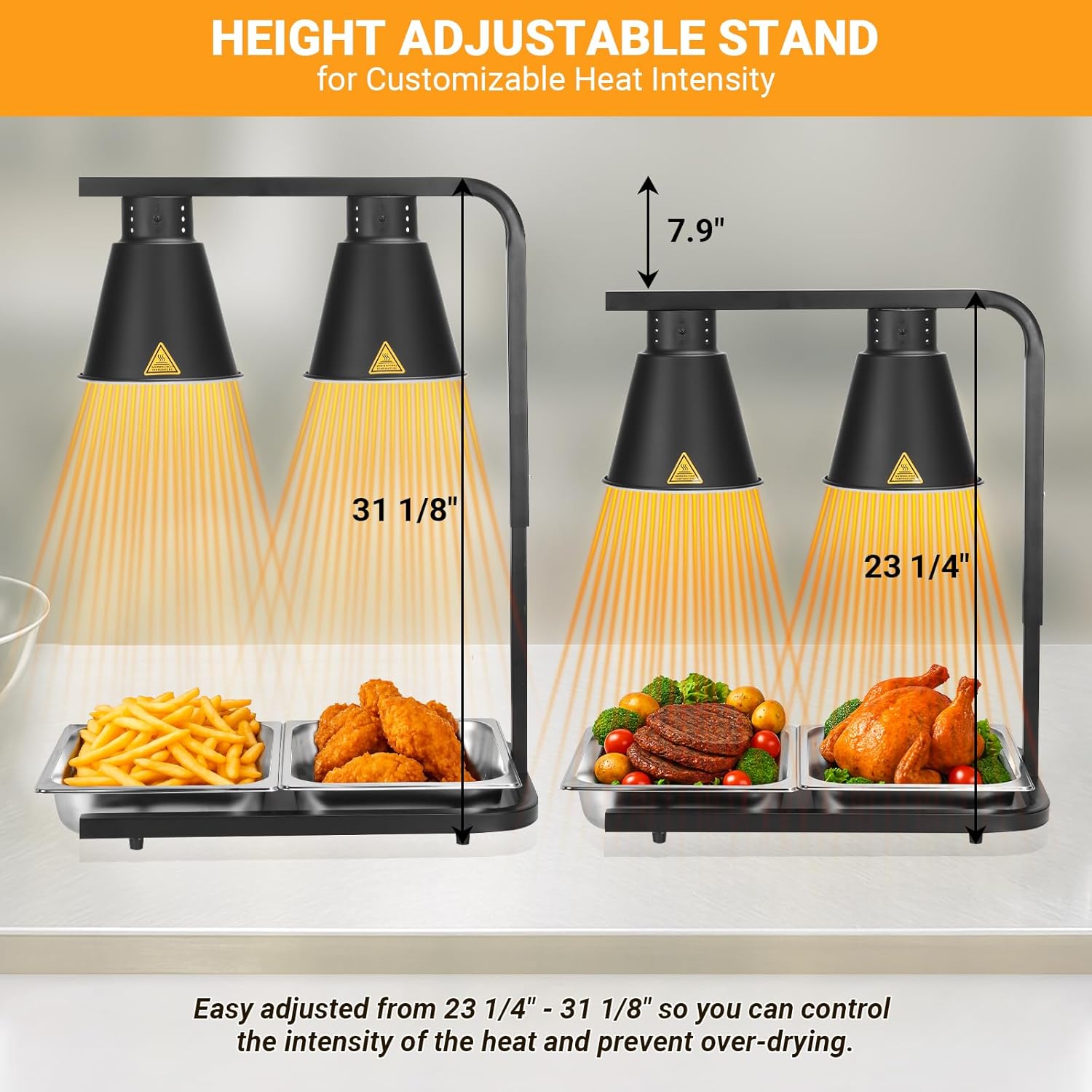 Yuanhao Black Free Standing Heat Lamp with 2 Bulbs - 120V, 500W (Black)