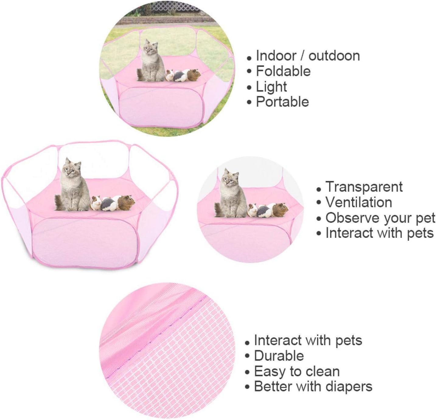 Puppy Cage Tent, Portable Foldable Pet playpen Exercise Pen Kennel Pet Playpen Puppy Cats Rabbits Small Animals Outdoor Playing(Pink)