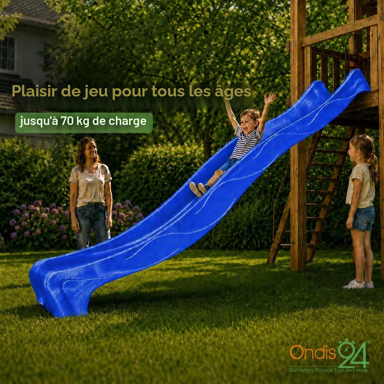 Ondis24 Toboggan ondulé 3m Toboggan pour enfants Toboggan d'extension Toboggan aquatique pour tour de jeu ou pente à partir de 3 ans (bleu océan)
