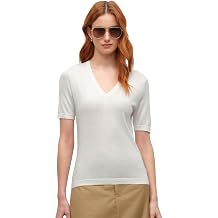 KVSS Women's Cashmere Silk Blend Sweater, 70% Cashmere 30% Silk Luxury V Neck Short Sleeve Pullover Top for Daily Office Wear