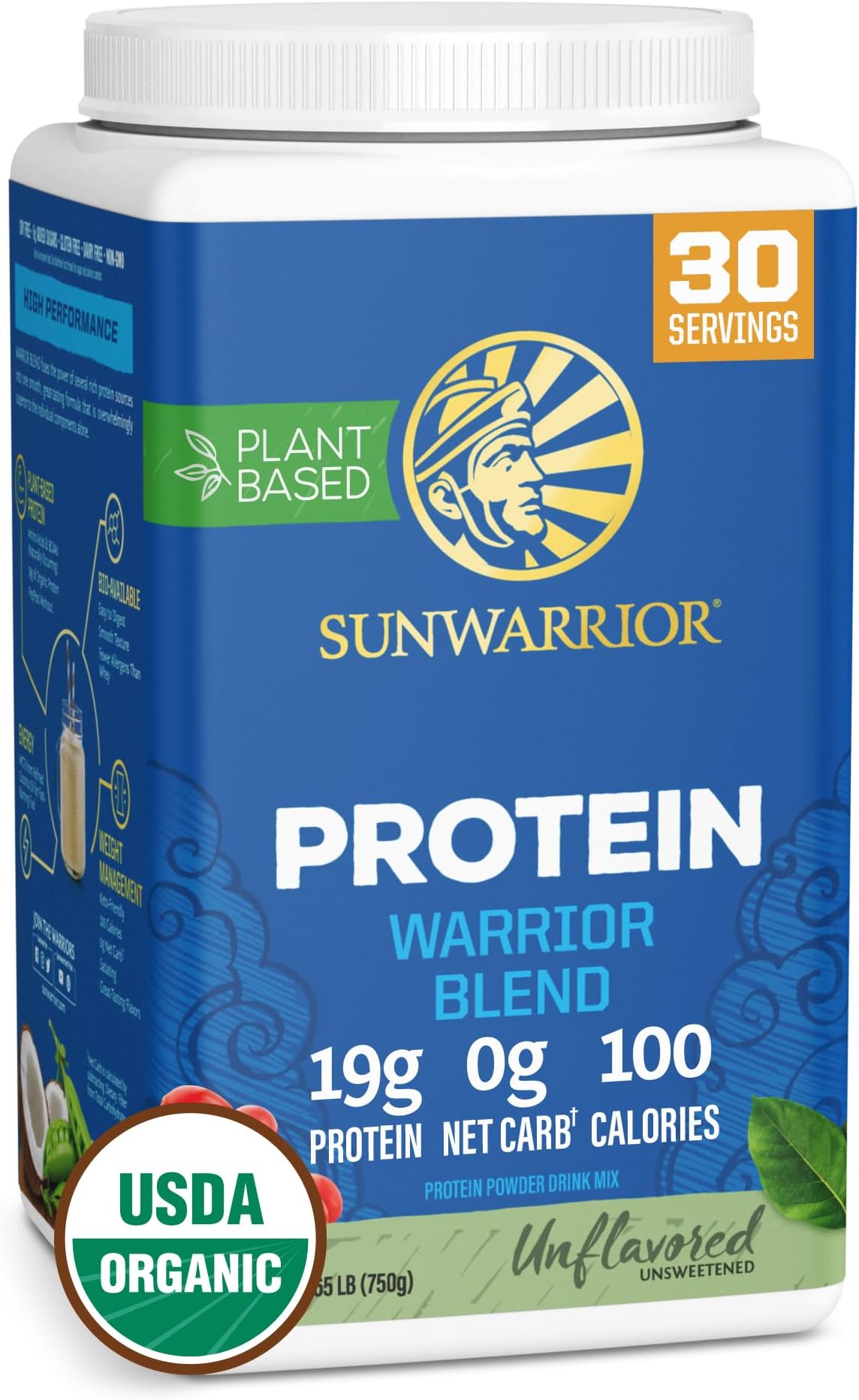 Organic Plant-Based, Natural, Warrior Blend Protein (750 g, 1.65 lb)