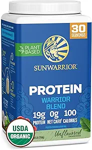 Vegan Organic Protein Powder Plant-Based, Unflavored, 30 Servings | Warrior Blend by Sunwarrior