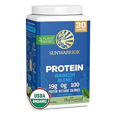 Vegan Organic Protein Powder Plant-based | BCAA Amino Acids Hemp Seed Soy Free Dairy Free Gluten Free Synthetic Free NON-GMO | Unflavored 30 Servings | Warrior Blend by Sunwarrior