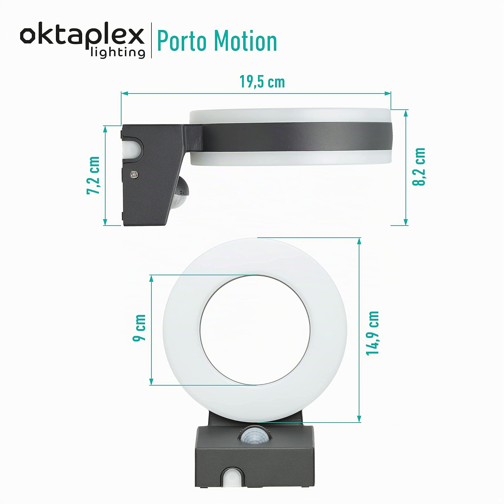Oktaplex LED Außenlampe mit Bewegungsmelder Porto 15W IP65 | Außenleuchte anthrazit, Außenbeleuchtung Haus Außen Wand, Wandleuchte, 3000K Warmweiß